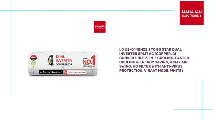 LG US-Q14ENZE 1 Ton 5 Star Dual Inverter Split AC (Copper, AI Convertible 6-in-1 Cooling, Faster Cooling &amp; Energy Saving, 4 Way Air Swing, HD Filter with Anti-Virus Protection, Viraat Mode, White) by@Outfy