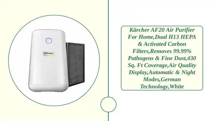 K&auml;rcher AF20 Air Purifier For Home,Dual H13 HEPA &amp; Activated Carbon Filters,Removes 99.99% Pathogens &amp; Fine Dust,430 Sq. Ft Coverage,Air Quality Display,Automatic &amp; Night Modes,German Technology,White by@Outfy