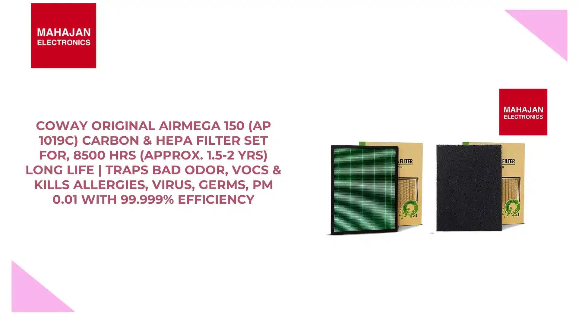 Coway Original AirMega 150 (AP 1019C ) Carbon &amp; HEPA Filter Set for, 8500 Hrs (Approx. 1.5-2 yrs) Long Life | Traps Bad odor, VOCs &amp; Kills Allergies, Virus, Germs, PM 0.01 with 99.999% efficiency by@Outfy