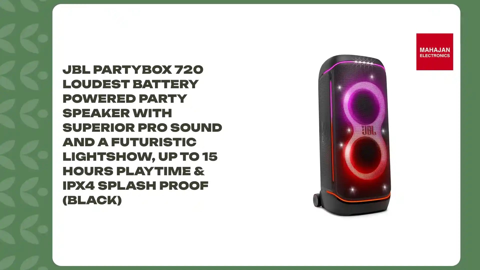 JBL PartyBox 720 Loudest Battery Powered Party Speaker with Superior Pro Sound and a Futuristic lightshow, Up to 15 Hours Playtime &amp; IPX4 Splash Proof (Black) by@Outfy