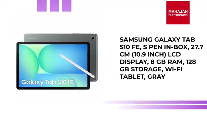 Samsung Galaxy Tab S10 FE, S Pen in-Box, 27.7 cm (10.9 inch) LCD Display, 8 GB RAM, 128 GB Storage, Wi-Fi Tablet, Gray by@Outfy