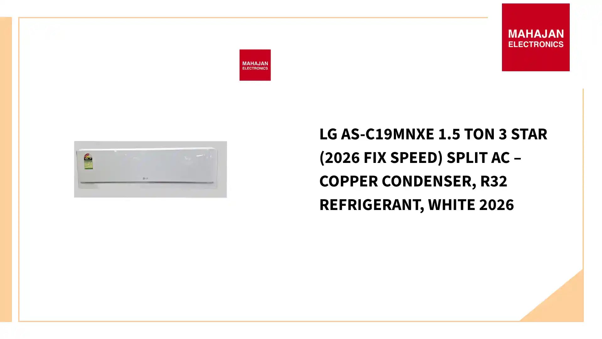 LG AS-C19MNXE 1.5 Ton 3 Star (2026 Fix Speed) Split AC &ndash; Copper Condenser, R32 Refrigerant, White 2026 by@Outfy