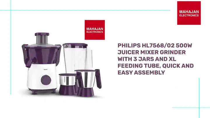 Philips HL7568/02 500W Juicer Mixer Grinder with 3 Jars and XL feeding tube, quick and easy assembly by@Outfy