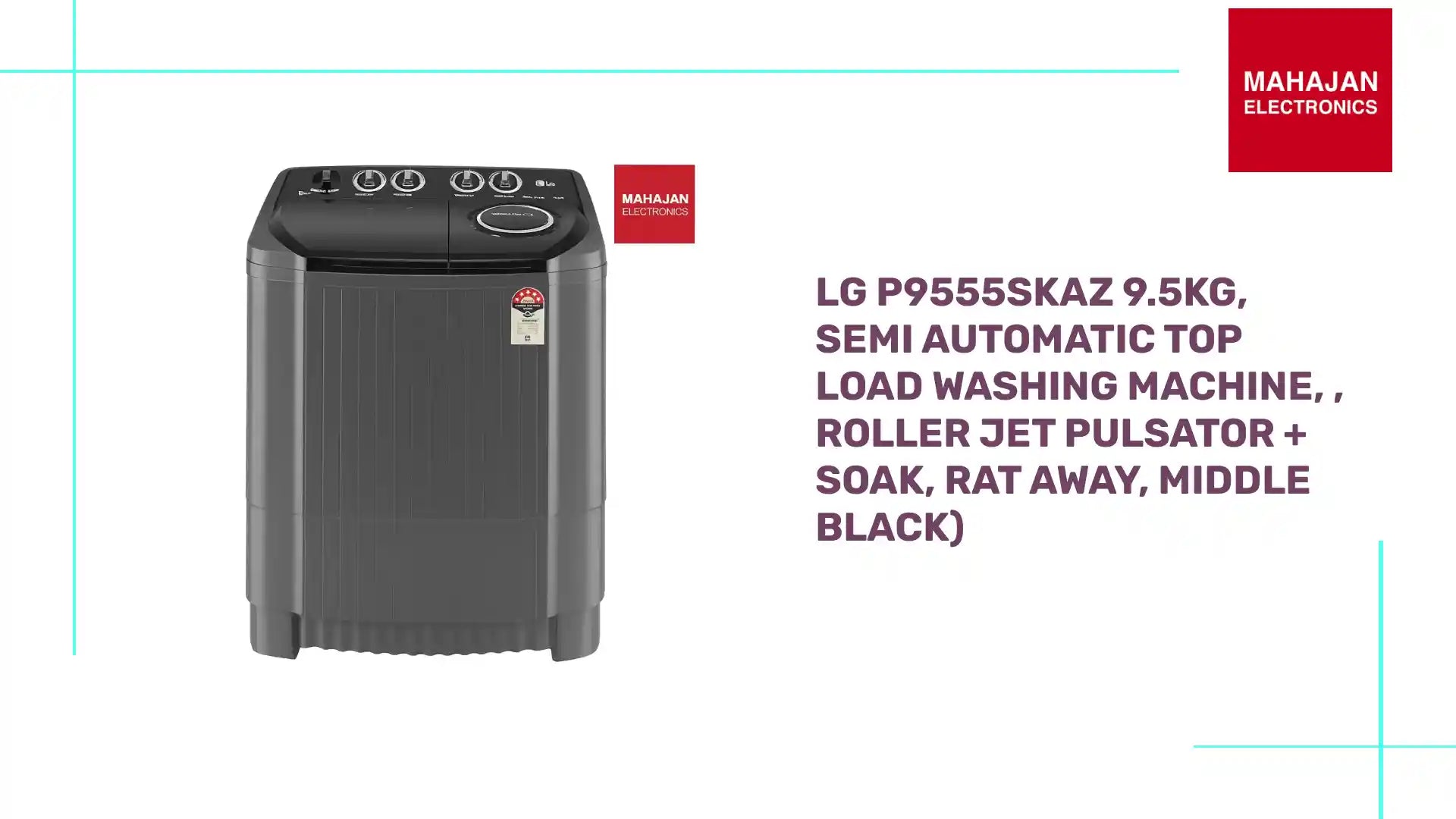 LG P9555SKAZ 9.5Kg, Semi Automatic Top Load Washing Machine, , Roller Jet Pulsator + Soak, Rat Away, Middle Black) by@Outfy