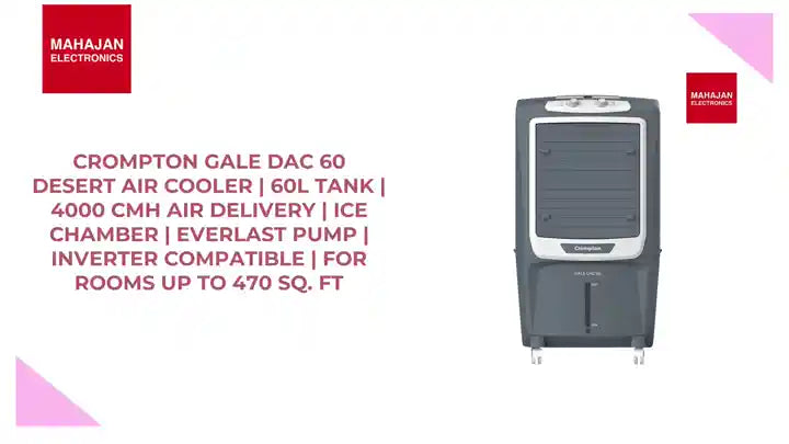 Crompton Gale DAC 60 Desert Air Cooler | 60L Tank | 4000 CMH Air Delivery | Ice Chamber | Everlast Pump | Inverter Compatible | For Rooms up to 470 Sq. Ft by@Outfy