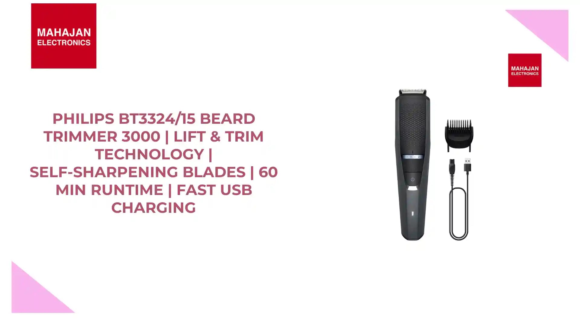 Philips BT3324/15 Beard Trimmer 3000 | Lift &amp; Trim Technology | Self-Sharpening Blades | 60 Min Runtime | Fast USB Charging by@Outfy