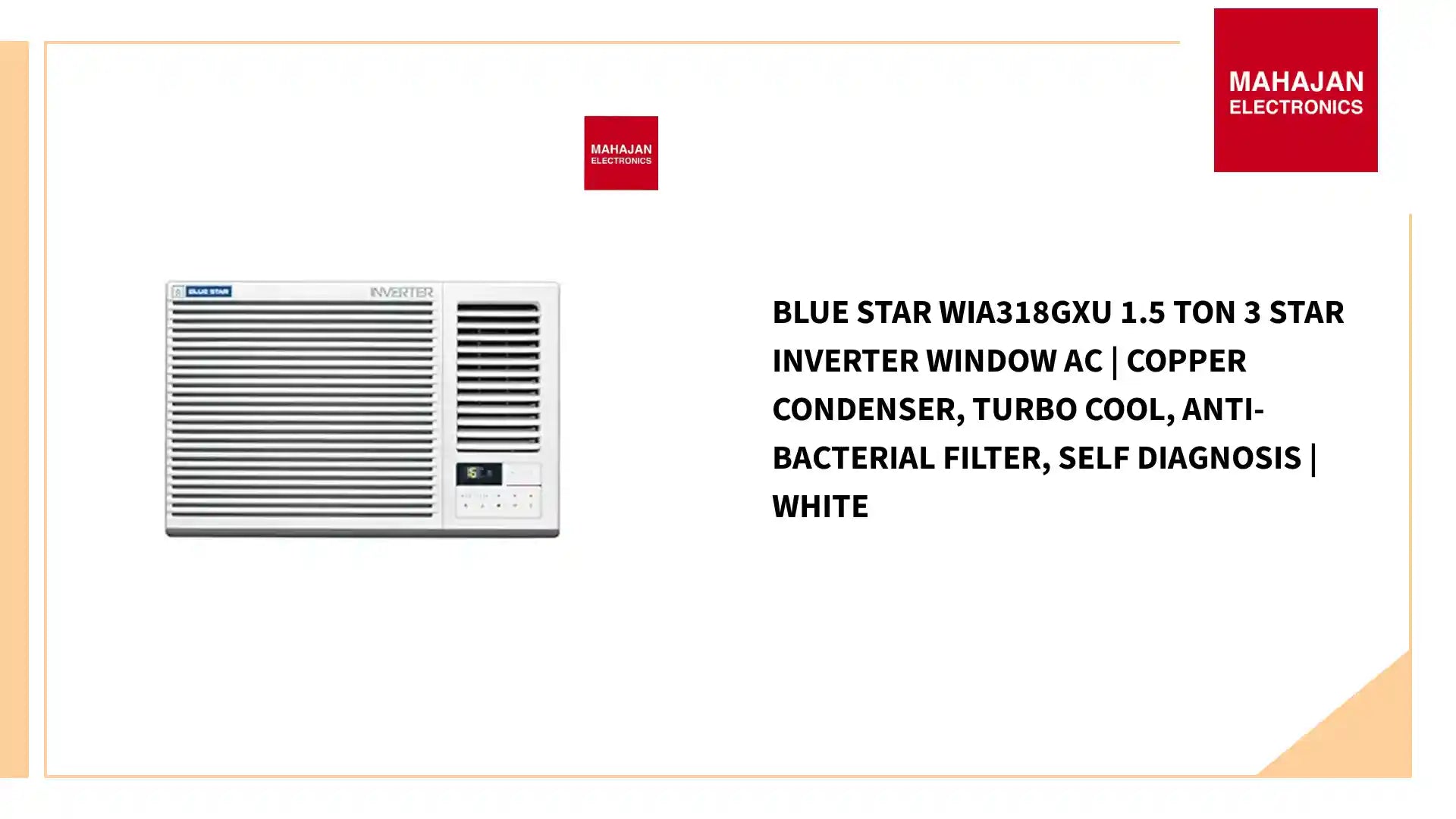 Blue Star WIA318GXU 1.5 Ton 3 Star Inverter Window AC | Copper Condenser, Turbo Cool, Anti-Bacterial Filter, Self Diagnosis | White by@Outfy