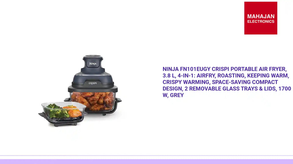 Ninja FN101EUGY CRISPi Portable Air Fryer, 3.8 L, 4-in-1: Airfry, Roasting, Keeping Warm, Crispy Warming, Space-Saving Compact Design, 2 Removable Glass Trays & Lids, 1700 W, Grey by@Outfy