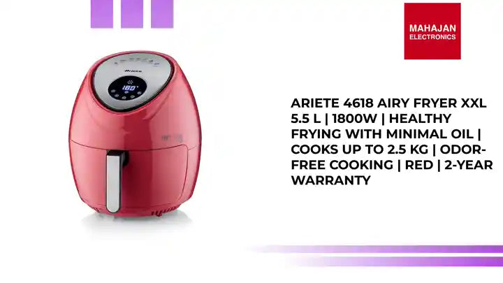 Ariete 4618 Airy Fryer XXL 5.5 L | 1800W | Healthy Frying with Minimal Oil | Cooks Up to 2.5 kg | Odor-Free Cooking | Red | 2-Year Warranty by@Outfy