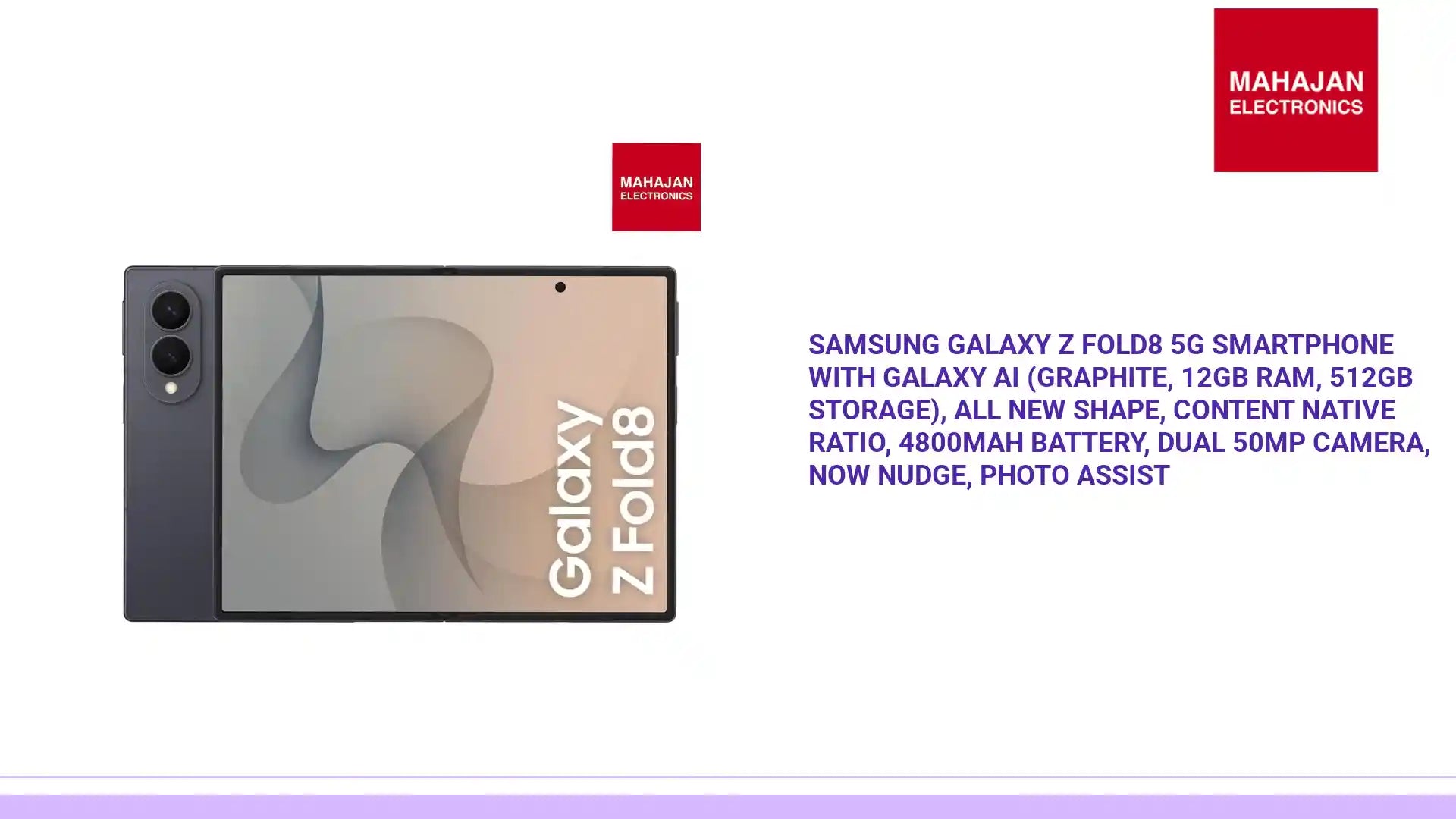 Samsung Galaxy Z Fold8 5G Smartphone with Galaxy AI (Graphite, 12GB RAM, 512GB Storage), All New Shape, Content Native Ratio, 4800mAh Battery, Dual 50MP Camera, Now Nudge, Photo Assist by@Outfy