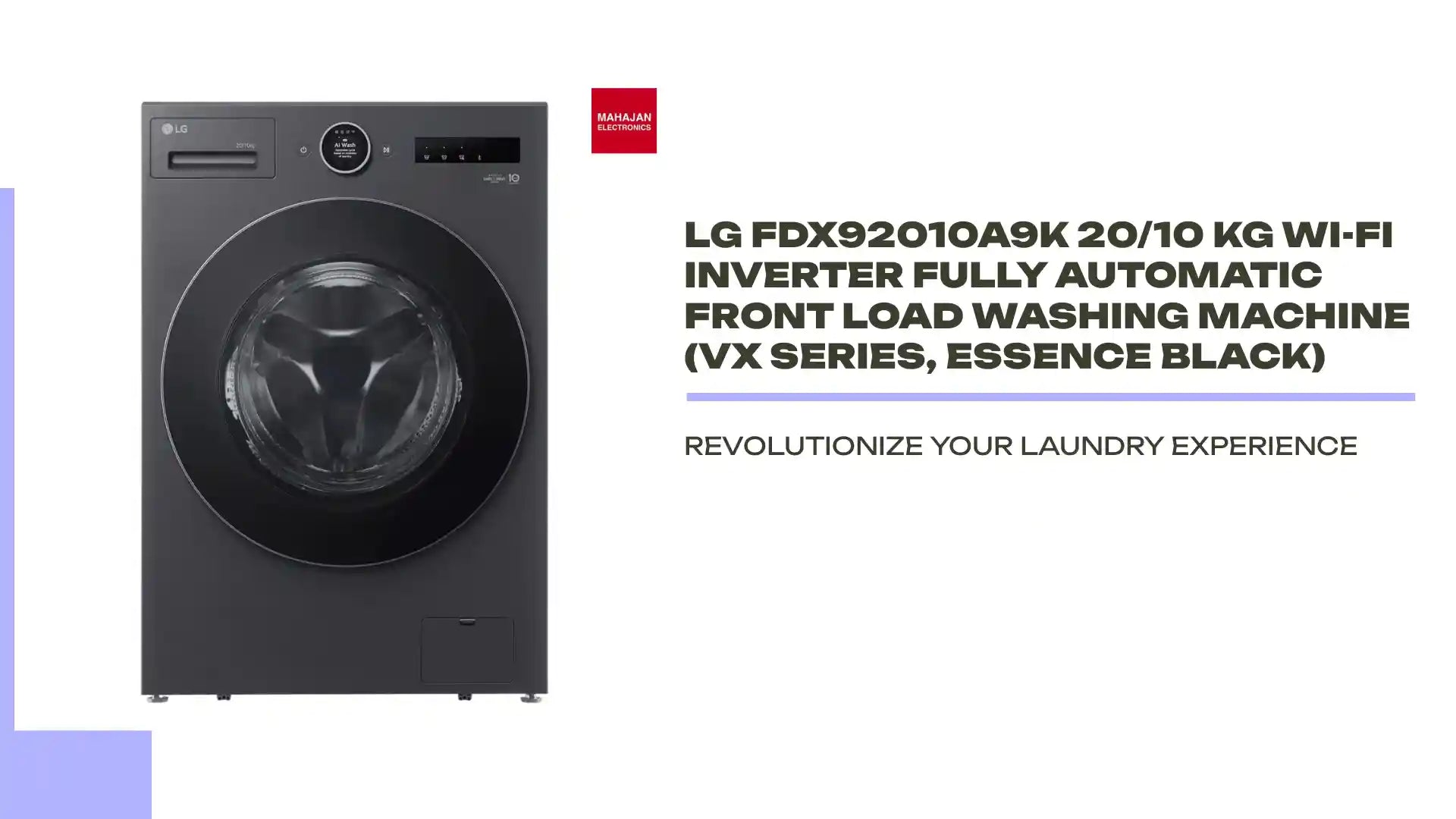 LG FDX92010A9K 20/10 kg Wi-Fi Inverter Fully Automatic Front Load Washing Machine (VX Series, Essence Black) by@Outfy