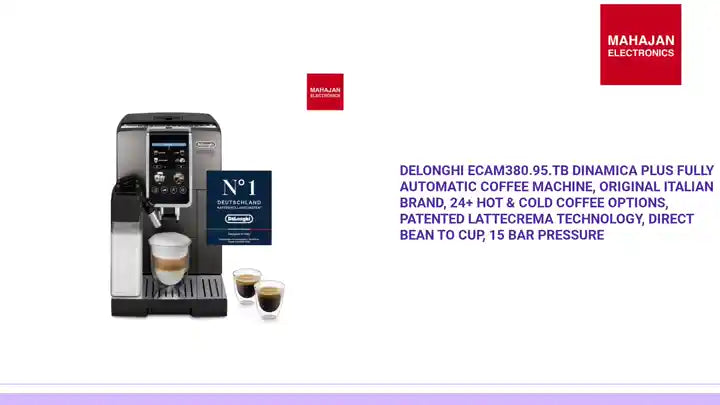 DeLonghi ECAM380.95.TB Dinamica Plus Fully Automatic Coffee Machine, Original Italian Brand, 24+ Hot &amp; Cold Coffee Options, Patented LatteCrema Technology, Direct Bean to Cup, 15 Bar Pressure by@Outfy