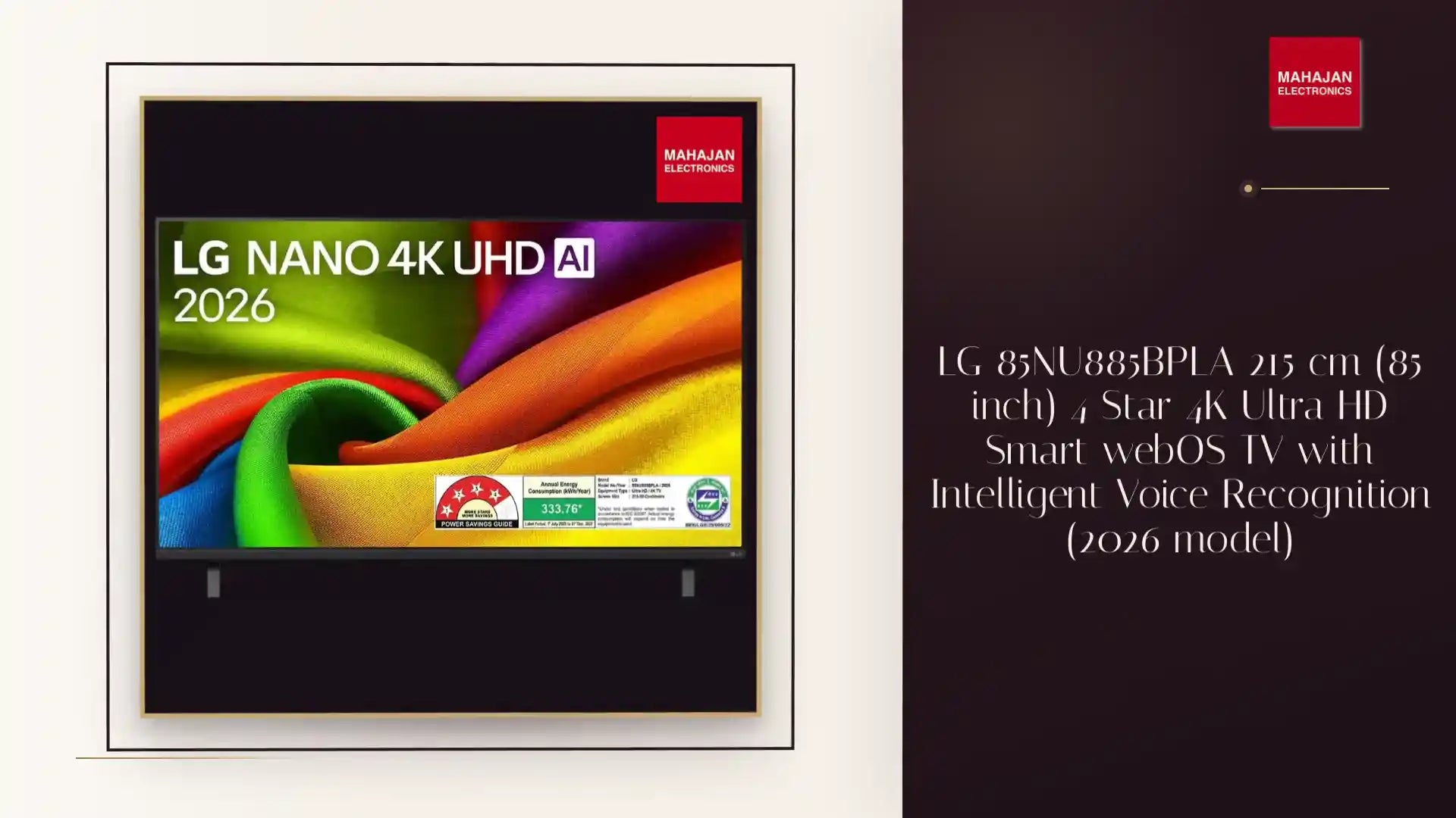 LG 85NU885BPLA 215 cm (85 inch) 4 Star 4K Ultra HD Smart webOS TV with Intelligent Voice Recognition (2026 model) by@Outfy