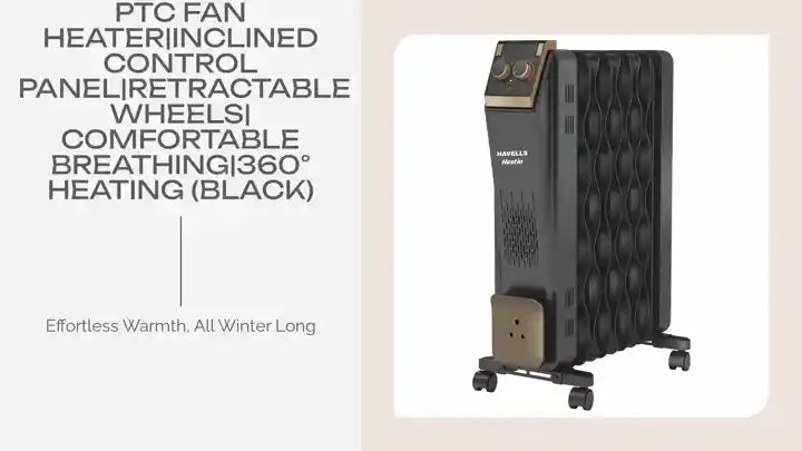Havells GHROFCJK240 9 Fin Hestio Wave Fin OFR (Oil Filled Radiator)|Room Heater|2400 W|3 Heat Settings &amp; PTC Fan Heater|Inclined Control Panel|Retractable Wheels| Comfortable Breathing|360&deg; Heating (Black) by@Outfy
