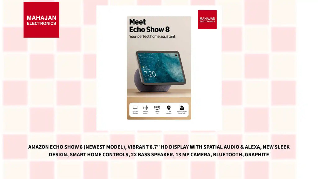 Amazon Echo Show 8 (newest model), vibrant 8.7" HD display with spatial audio & Alexa, new sleek design, smart home controls, 2x bass speaker, 13 MP camera, bluetooth, Graphite by@Outfy