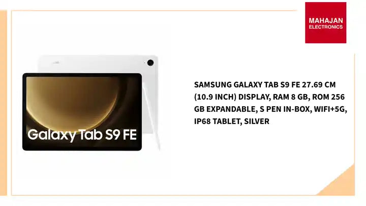 Samsung Galaxy Tab S9 FE 27.69 cm (10.9 inch) Display, RAM 8 GB, ROM 256 GB Expandable, S Pen in-Box, WiFi+5G, IP68 Tablet, Silver by@Outfy