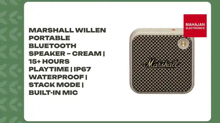 Marshall Willen Portable Bluetooth Speaker &ndash; Cream | 15+ Hours Playtime | IP67 Waterproof | Stack Mode | Built-in Mic by@Outfy