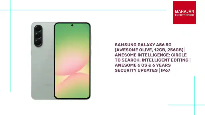 Samsung Galaxy A56 5G (Awesome Olive, 12GB, 256GB) | Awesome Intelligence: Circle to Search, Intelligent Editing | Awesome 6 OS & 6 Years Security Updates | IP67 by@Outfy