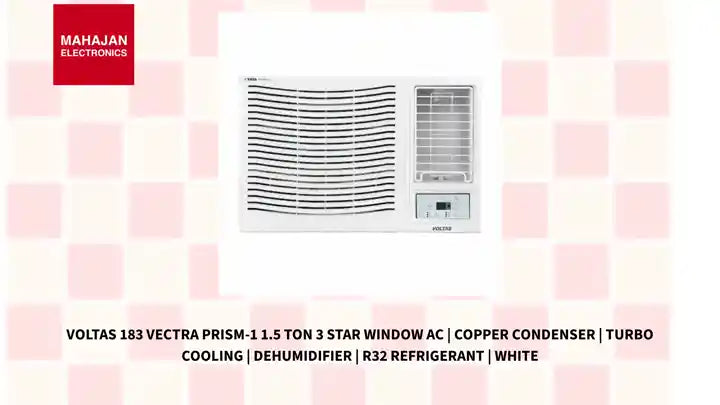 Voltas 183 Vectra Prism-1 1.5 Ton 3 Star Window AC | Copper Condenser | Turbo Cooling | Dehumidifier | R32 Refrigerant | White by@Outfy