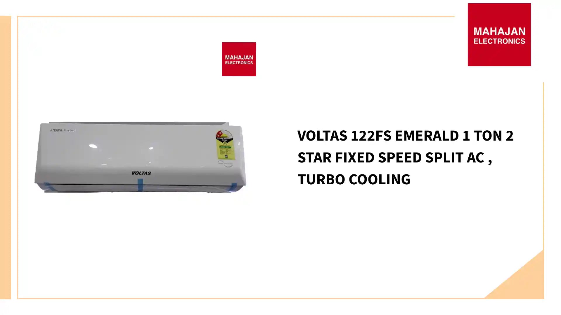Voltas 122FS Emerald 1 Ton 2 Star Fixed Speed Split AC , Turbo Cooling by@Outfy