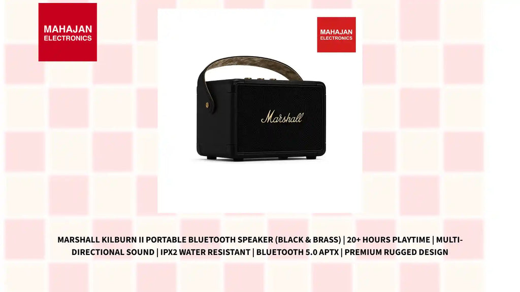 Marshall Kilburn II Portable Bluetooth Speaker (Black & Brass) | 20+ Hours Playtime | Multi-Directional Sound | IPX2 Water Resistant | Bluetooth 5.0 aptX | Premium Rugged Design by@Outfy