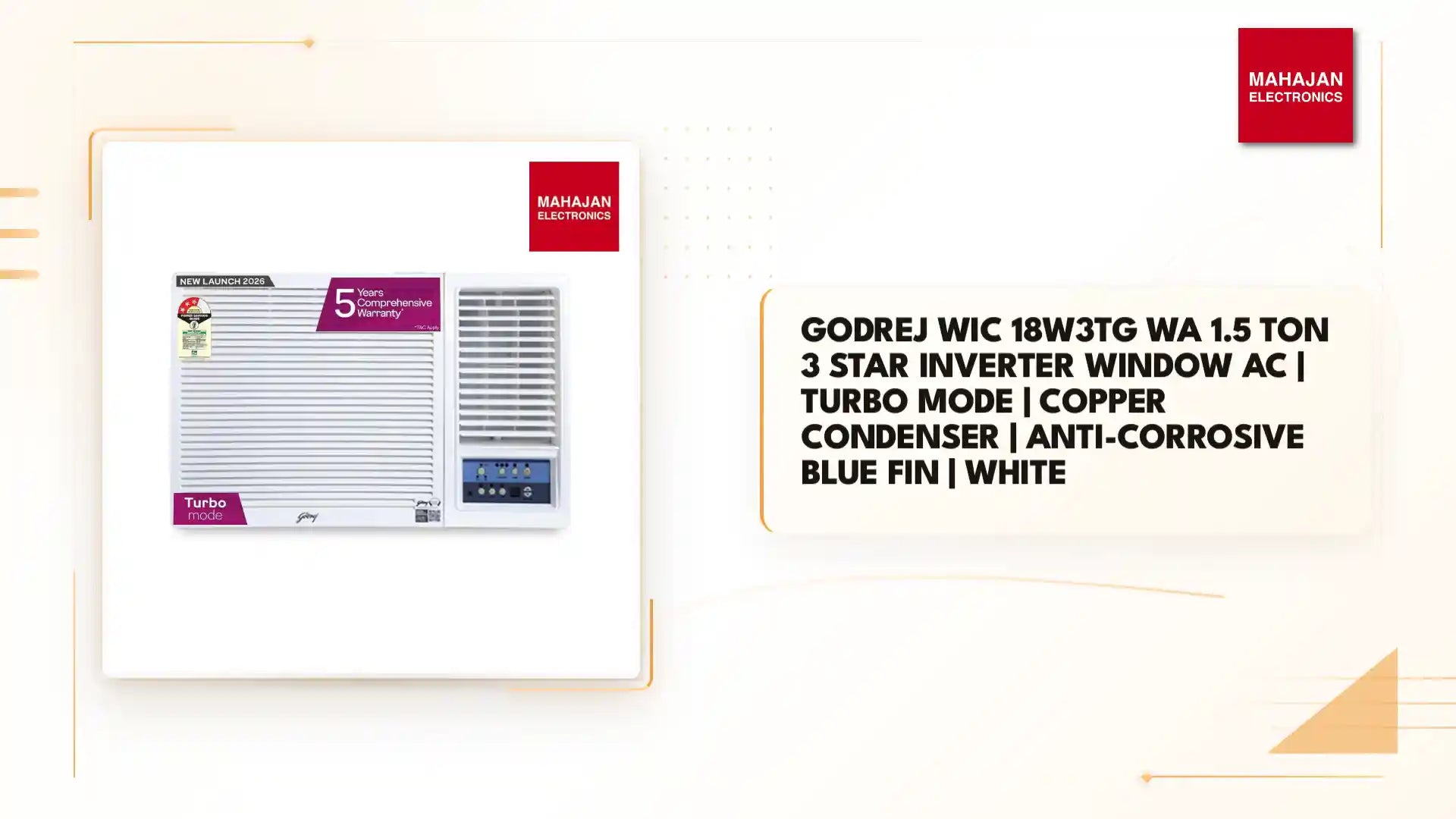 Godrej WIC 18W3TG WA 1.5 Ton 3 Star Inverter Window AC | Turbo Mode | Copper Condenser | Anti-Corrosive Blue Fin | White by@Outfy