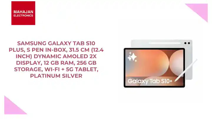 Samsung Galaxy Tab S10 Plus, S Pen in-Box, 31.5 cm (12.4 inch) Dynamic AMOLED 2X Display, 12 GB RAM, 256 GB Storage, Wi-Fi + 5G Tablet, Platinum Silver by@Outfy