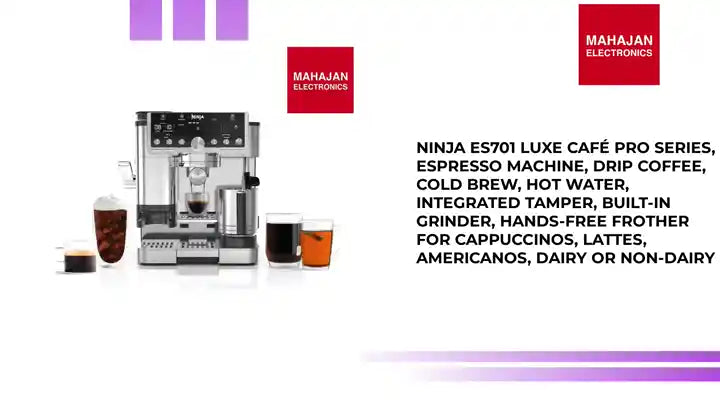 Ninja ES701 Luxe Caf&eacute; Pro Series, Espresso Machine, Drip Coffee, Cold Brew, Hot Water, Integrated Tamper, Built-in Grinder, Hands-Free Frother for Cappuccinos, Lattes, Americanos, Dairy or Non-Dairy by@Outfy