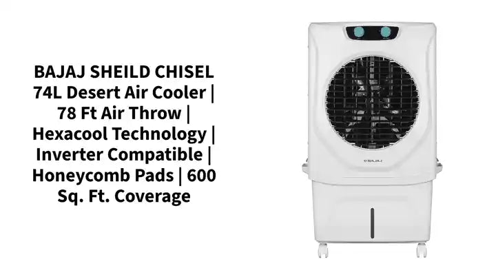 BAJAJ SHEILD CHISEL 74L Desert Air Cooler | 78 Ft Air Throw | Hexacool Technology | Inverter Compatible | Honeycomb Pads | 600 Sq. Ft. Coverage by@Outfy