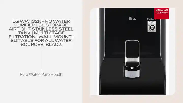 LG WW132NF RO Water Purifier | 8L Storage Airtight Stainless Steel Tank | Multi Stage Filtration | Wall Mount | Suitable for all Water Sources, Black by@Outfy