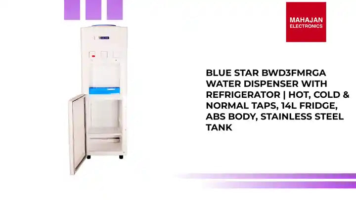 Blue Star BWD3FMRGA Water Dispenser with Refrigerator | Hot, Cold &amp; Normal Taps, 14L Fridge, ABS Body, Stainless Steel Tank by@Outfy