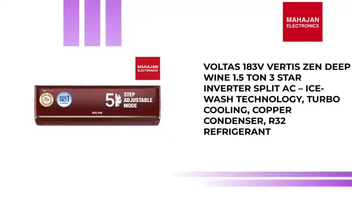 Voltas 183V Vertis Zen Deep Wine 1.5 Ton 3 Star Inverter Split AC &ndash; Ice-Wash Technology, Turbo Cooling, Copper Condenser, R32 Refrigerant by@Outfy