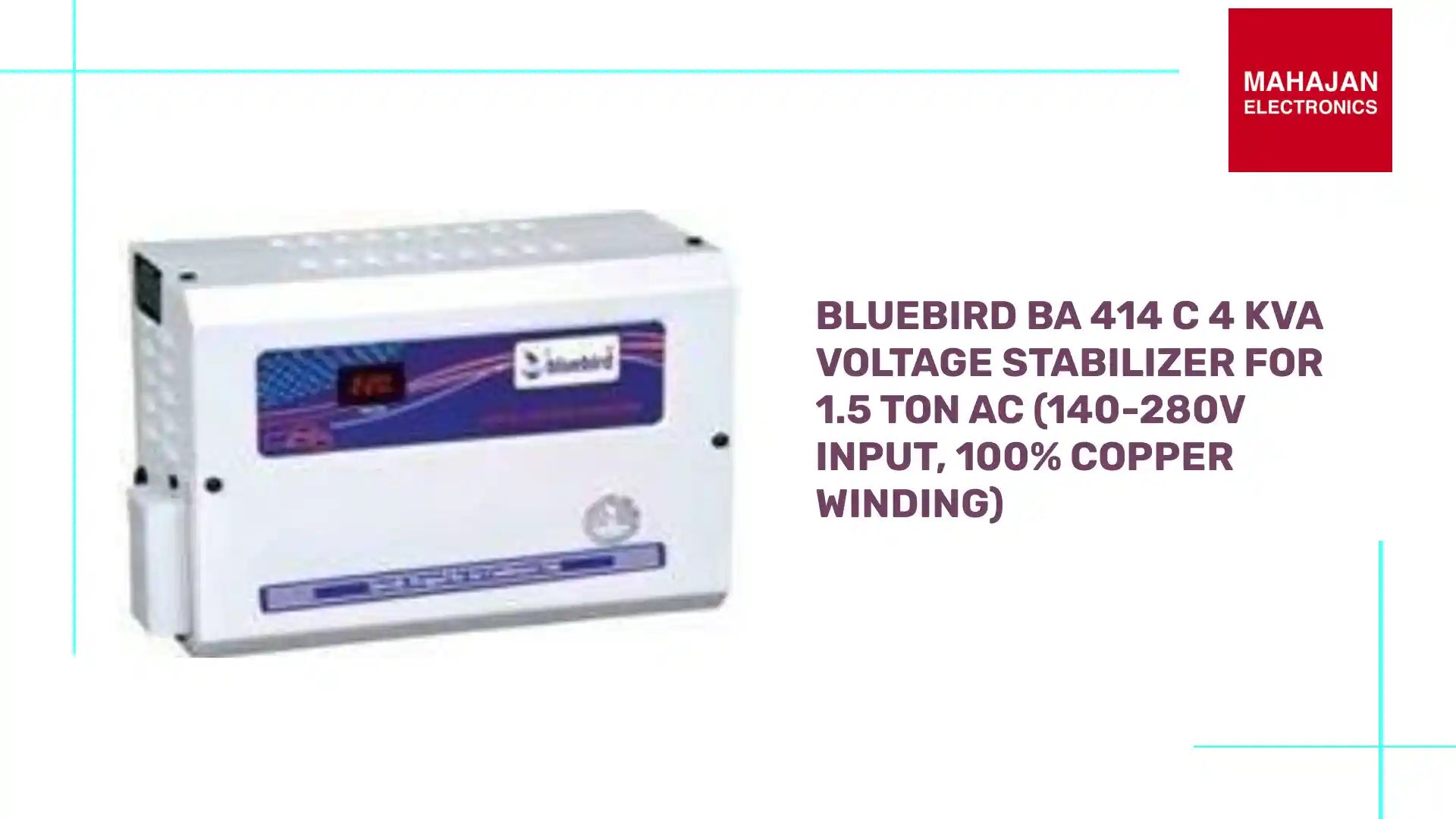 Bluebird BA 414 C 4 KVA Voltage Stabilizer for 1.5 Ton AC (140-280V Input, 100% Copper Winding) by@Outfy