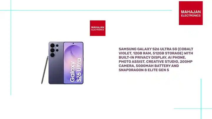Samsung Galaxy S26 Ultra 5G (Cobalt Violet, 12GB RAM, 512GB Storage) with Built-in Privacy Display, AI Phone, Photo Assist, Creative Studio, 200MP Camera, 5000mAh Battery and Snapdragon 8 Elite Gen 5 by@Outfy