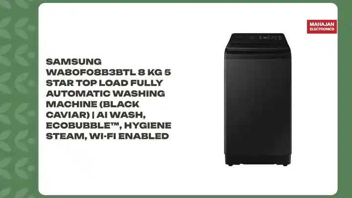Samsung WA80F08B3BTL 8 Kg 5 Star Top Load Fully Automatic Washing Machine (Black Caviar) | AI Wash, EcoBubble&trade;, Hygiene Steam, Wi-Fi Enabled by@Outfy