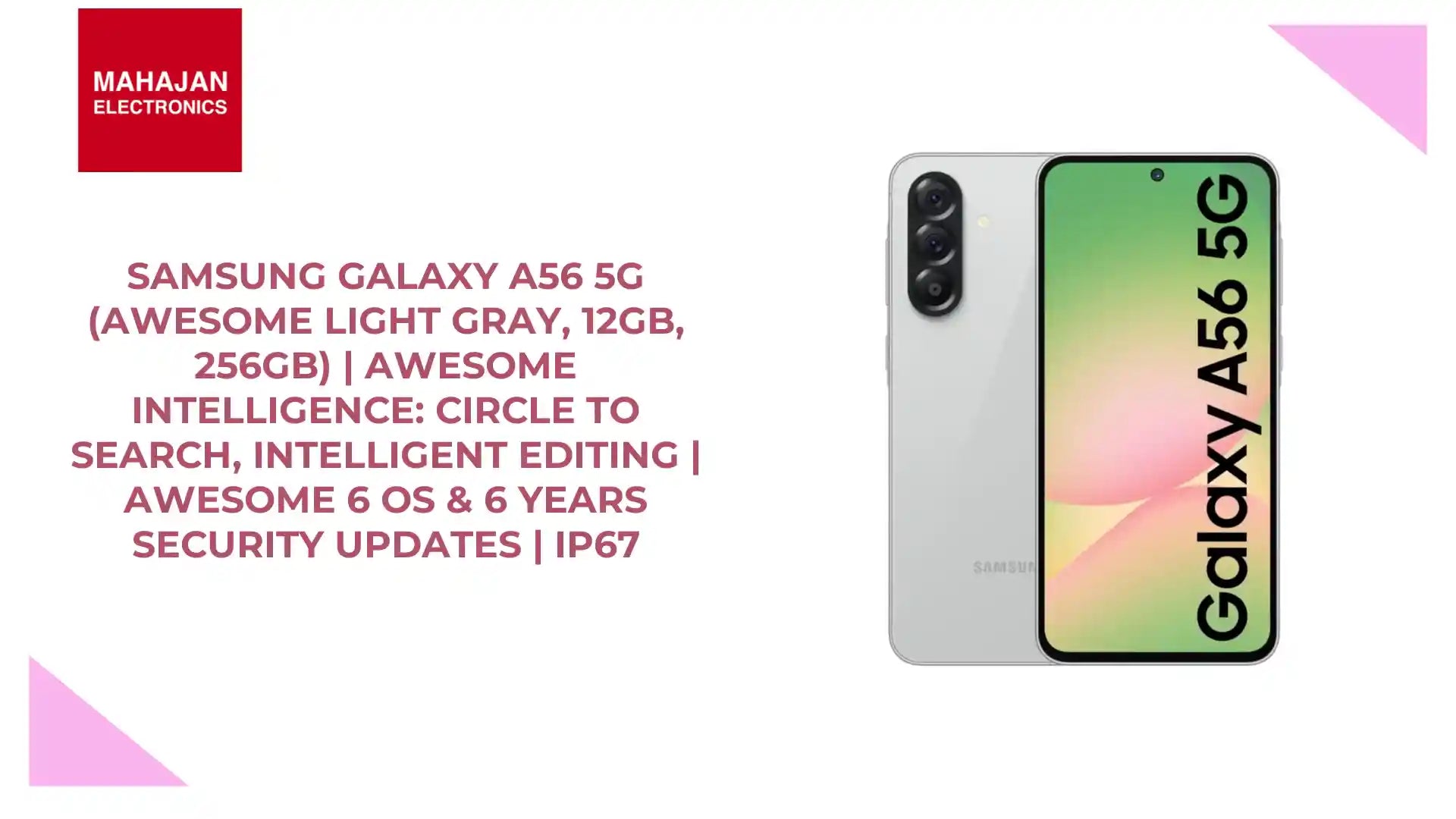Samsung Galaxy A56 5G (Awesome Light Gray, 12GB, 256GB) | Awesome Intelligence: Circle to Search, Intelligent Editing | Awesome 6 OS &amp; 6 Years Security Updates | IP67 by@Outfy