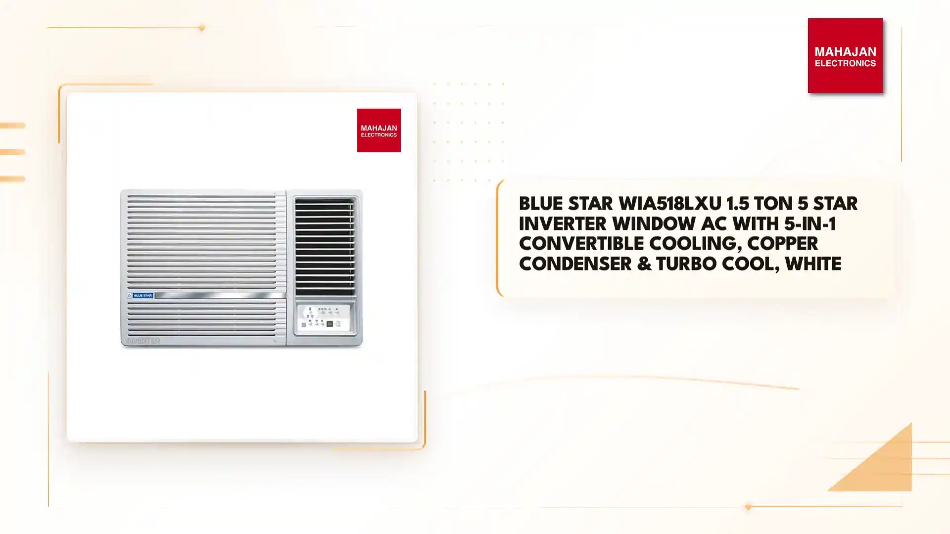 Blue Star WIA518LXU 1.5 Ton 5 Star Inverter Window AC with 5-in-1 Convertible Cooling, Copper Condenser &amp; Turbo Cool, White by@Outfy