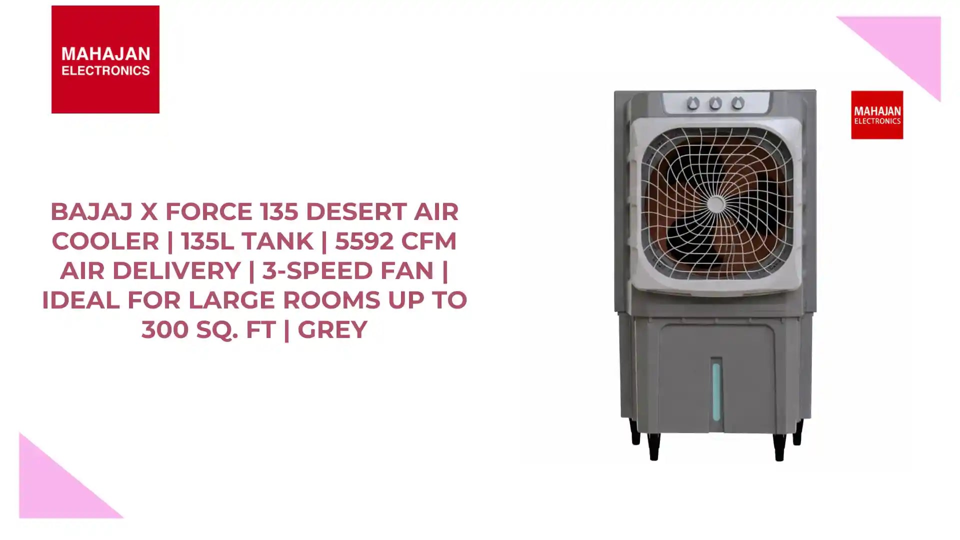 BAJAJ X Force 135 Desert Air Cooler | 135L Tank | 5592 CFM Air Delivery | 3-Speed Fan | Ideal for Large Rooms up to 300 Sq. Ft | Grey by@Outfy