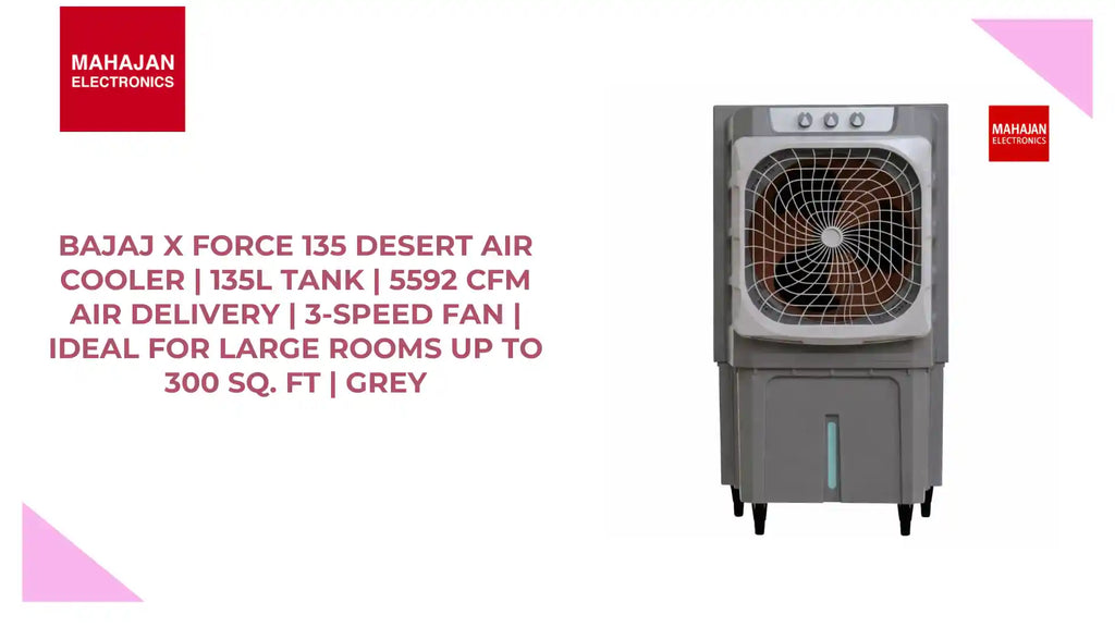 BAJAJ X Force 135 Desert Air Cooler | 135L Tank | 5592 CFM Air Delivery | 3-Speed Fan | Ideal for Large Rooms up to 300 Sq. Ft | Grey by@Outfy