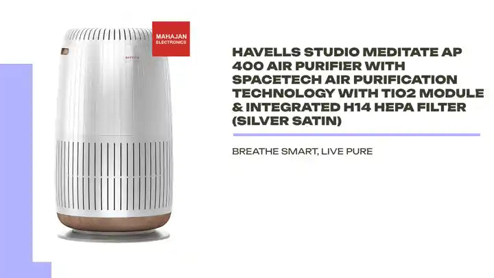 Havells Studio Meditate AP 400 Air purifier with SpaceTech Air Purification Technology with TiO2 module &amp; Integrated H14 HEPA filter (Silver Satin) by@Outfy