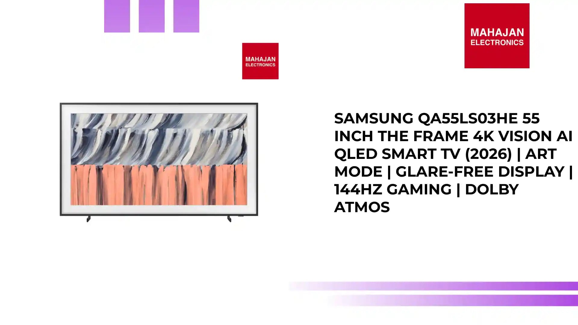 Samsung QA55LS03HE 55 Inch The Frame 4K Vision AI QLED Smart TV (2026) | Art Mode | Glare-Free Display | 144Hz Gaming | Dolby Atmos by@Outfy