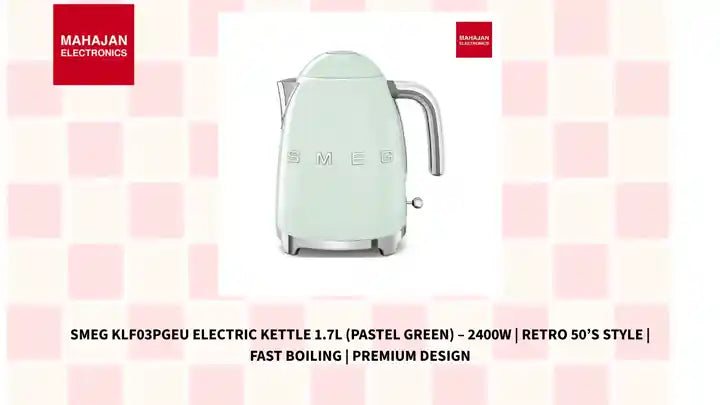 SMEG KLF03PGEU Electric Kettle 1.7L (Pastel Green) &ndash; 2400W | Retro 50&rsquo;s Style | Fast Boiling | Premium Design by@Outfy