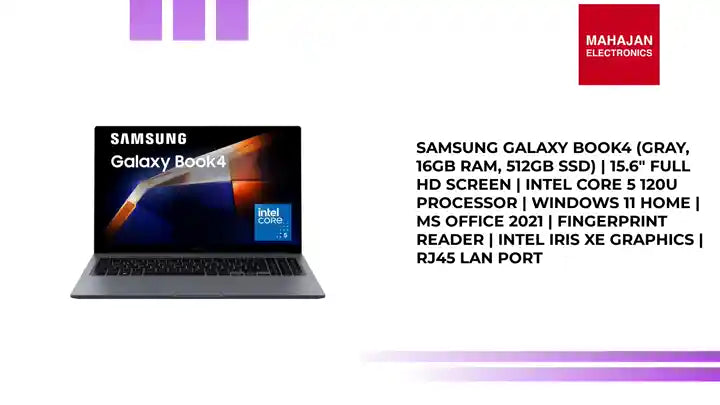 Samsung Galaxy Book4 (Gray, 16GB RAM, 512GB SSD) | 15.6&quot; Full HD Screen | Intel Core 5 120U Processor | Windows 11 Home | MS Office 2021 | Fingerprint Reader | Intel Iris XE Graphics | RJ45 LAN Port by@Outfy
