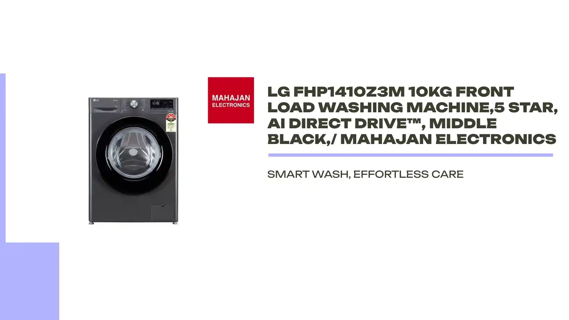 LG FHP1410Z3M 10Kg Front Load Washing Machine,5 Star, AI Direct Drive&trade;, Middle Black,/ Mahajan Electronics by@Outfy