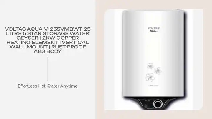 Voltas Aqua M 255VMBWT 25 Litre 5 Star Storage Water Geyser | 2kW Copper Heating Element | Vertical Wall Mount | Rust-Proof ABS Body by@Outfy