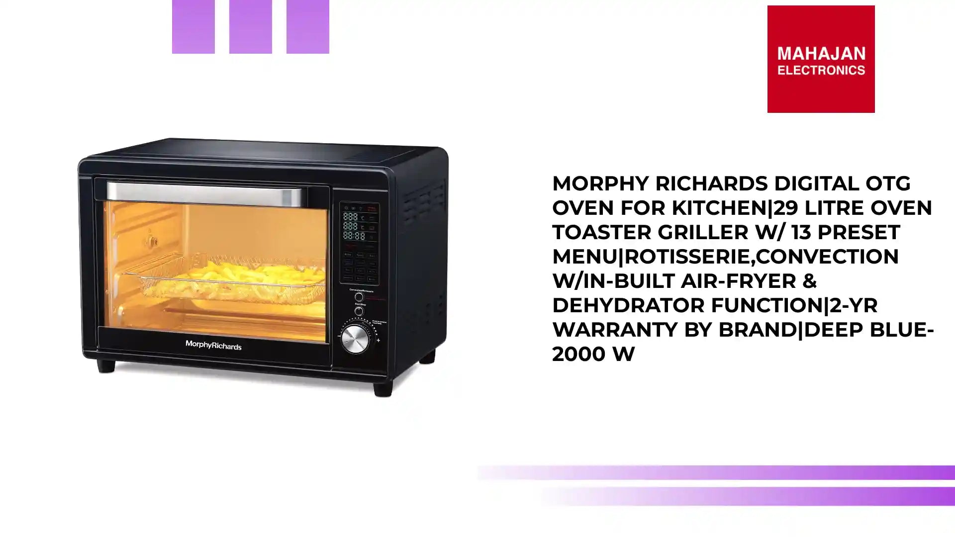 Morphy Richards Digital Otg Oven For Kitchen|29 Litre Oven Toaster Griller W/ 13 Preset Menu|Rotisserie,Convection W/In-Built Air-Fryer &amp; Dehydrator Function|2-Yr Warranty By Brand|Deep Blue-2000 W by@Outfy