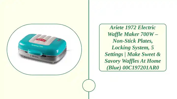 Ariete 1972 Electric Waffle Maker 700W &ndash; Non-Stick Plates, Locking System, 5 Settings | Make Sweet &amp; Savory Waffles at Home (Blue) 00C197201AR0 by@Outfy