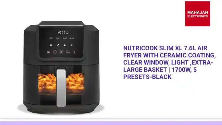 Nutricook Slim XL 7.6L Air Fryer with Ceramic Coating, Clear Window, Light ,Extra-Large Basket | 1700W, 5 Presets-Black by@Outfy