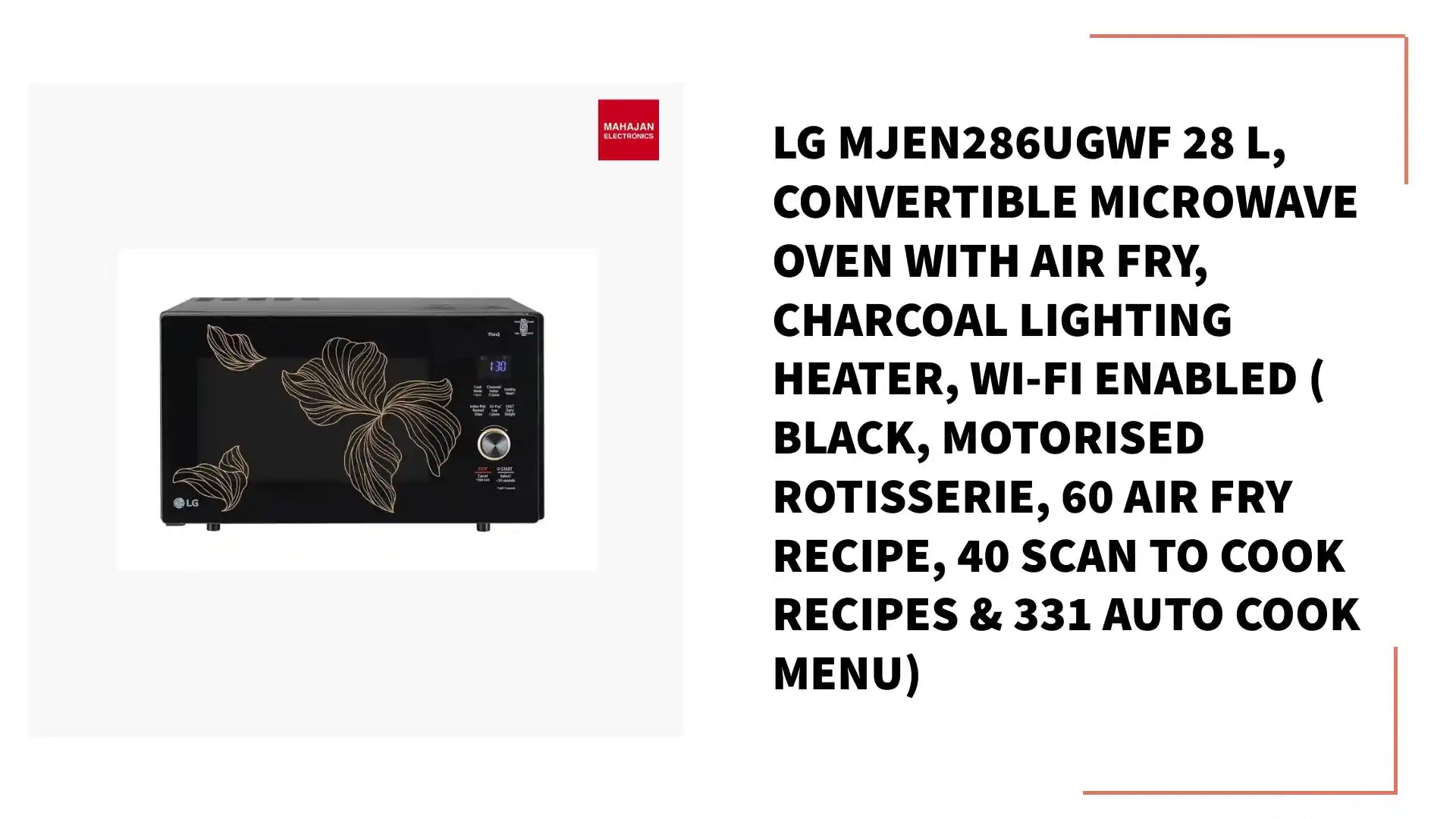 LG MJEN286UGWF 28 L, Convertible Microwave Oven with Air Fry, Charcoal Lighting Heater, Wi-Fi Enabled ( Black, Motorised Rotisserie, 60 Air Fry Recipe, 40 Scan to Cook Recipes &amp; 331 Auto Cook Menu) by@Outfy