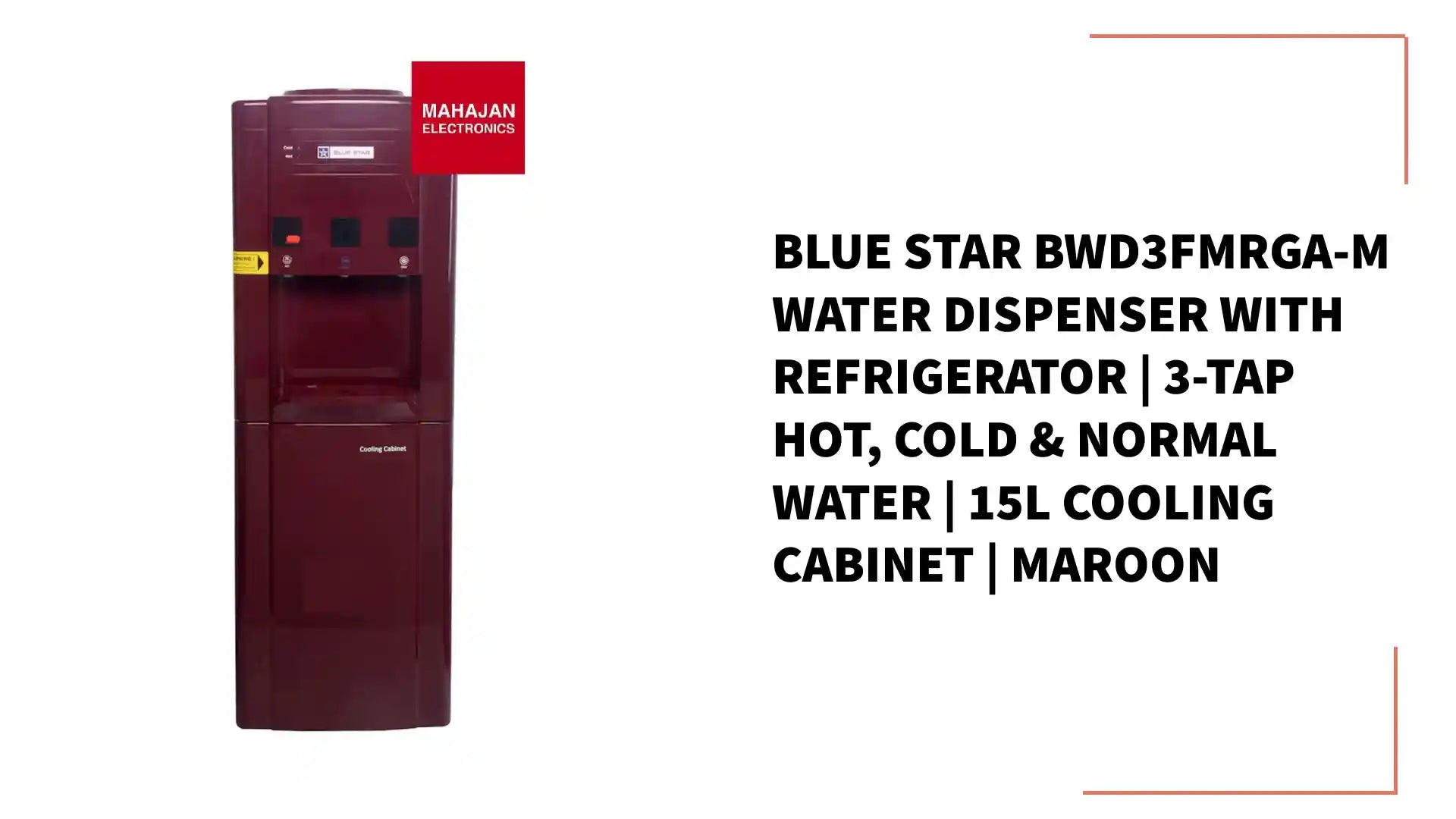 Blue Star BWD3FMRGA-M Water Dispenser with Refrigerator | 3-Tap Hot, Cold &amp; Normal Water | 15L Cooling Cabinet | Maroon by@Outfy